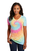 Load image into Gallery viewer, Port &amp; Company Ladies Tie Dye V Neck Tee