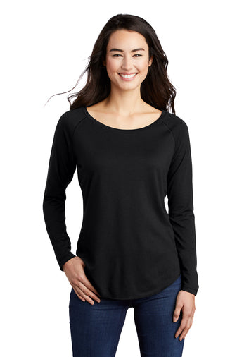 Sport Tek  Ladies PosiCharge  Long Sleeve Tri Blend Wicking Scoop Neck Raglan Tee