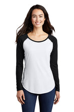 Load image into Gallery viewer, Sport Tek  Ladies PosiCharge  Long Sleeve Tri Blend Wicking Scoop Neck Raglan Tee